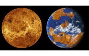 So sánh bề mặt của Sao Kim (bên trái) và Trái đất (hiện nay). Ảnh: NASA/JPL-Caltech, NASA